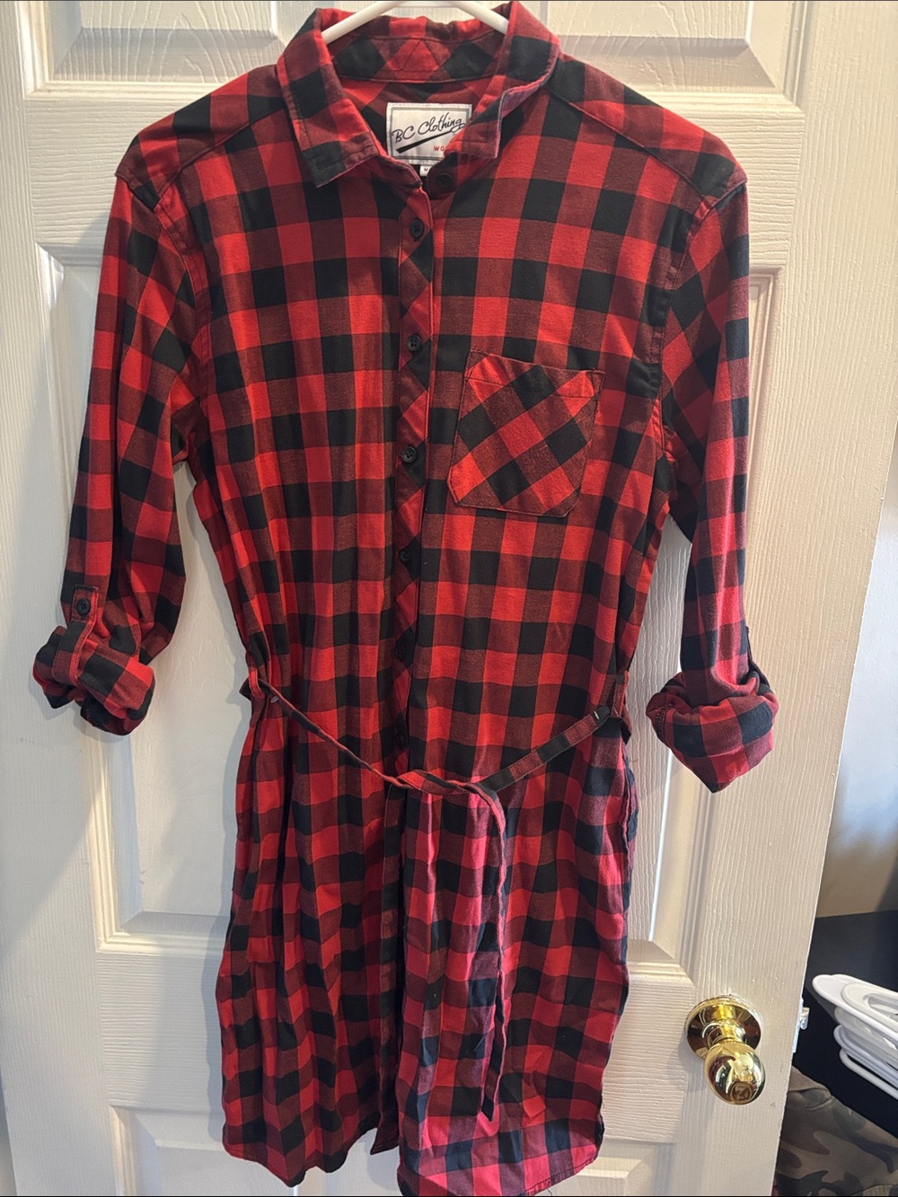 BC Clothing Red and Black Buffalo Plaid Shirt Dress